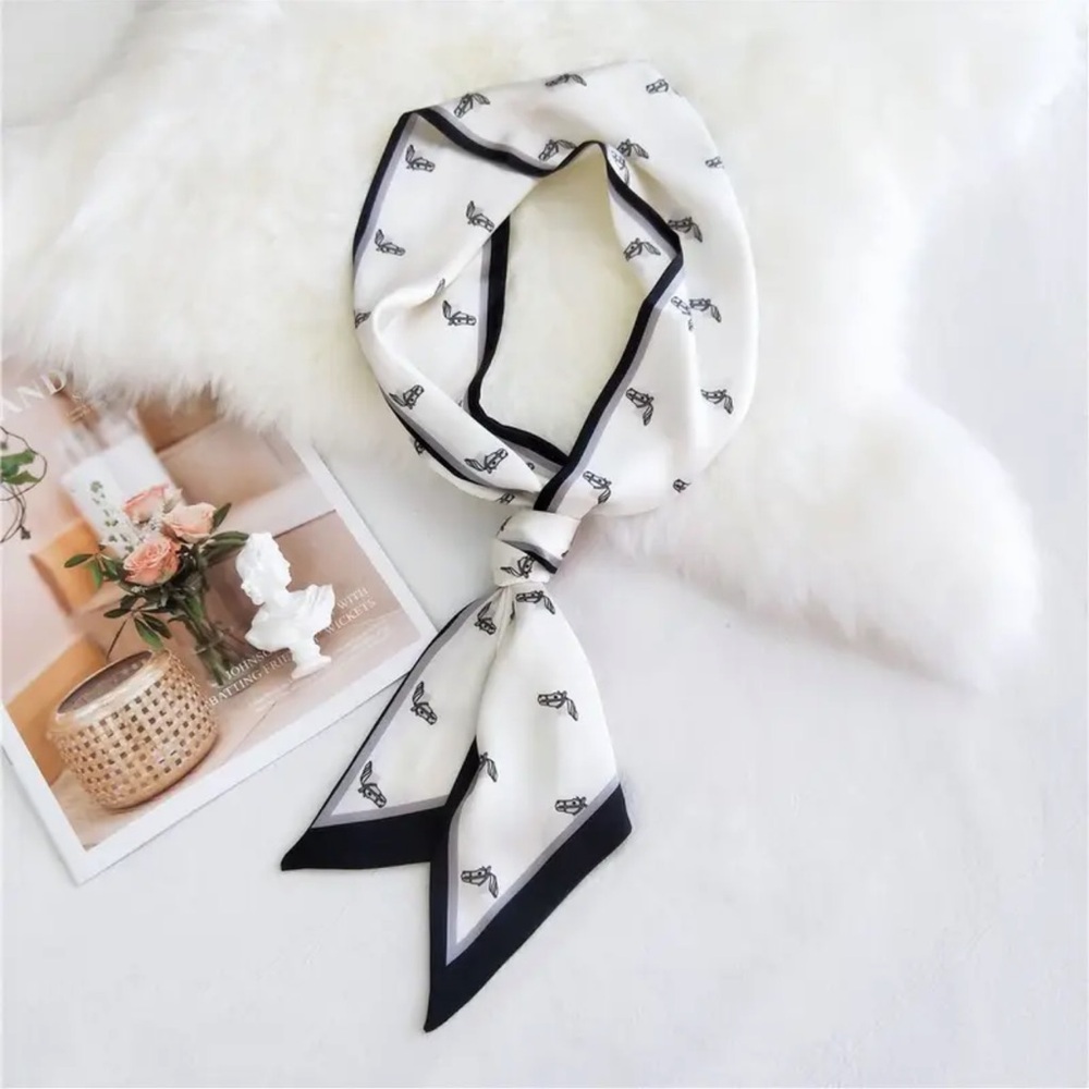 New! Elegant Skinny Black and White Bee Print Scarf or Handbag Handle Ribbon